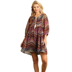 Umgee Women’s Baby Doll Tie Front Boho Dress